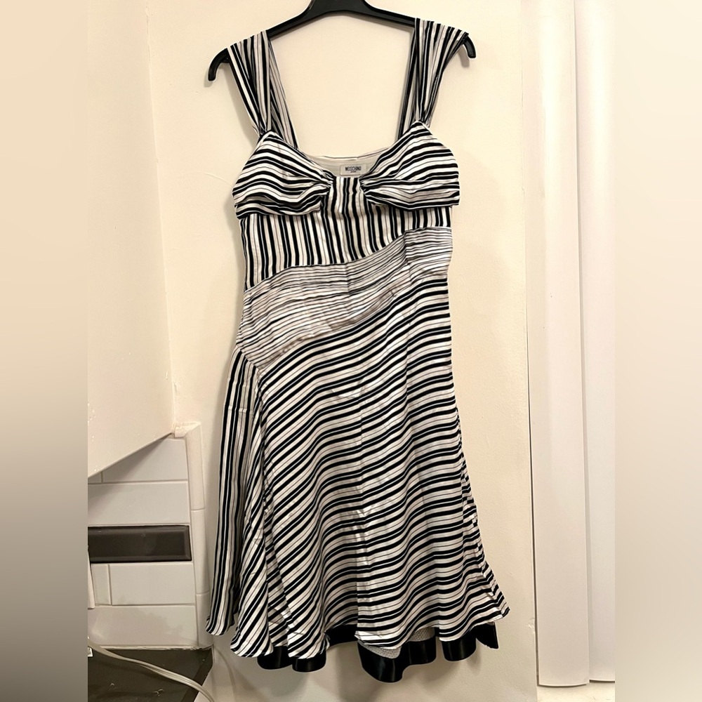 Moschino Jeans Silk Black & White knee length party dress